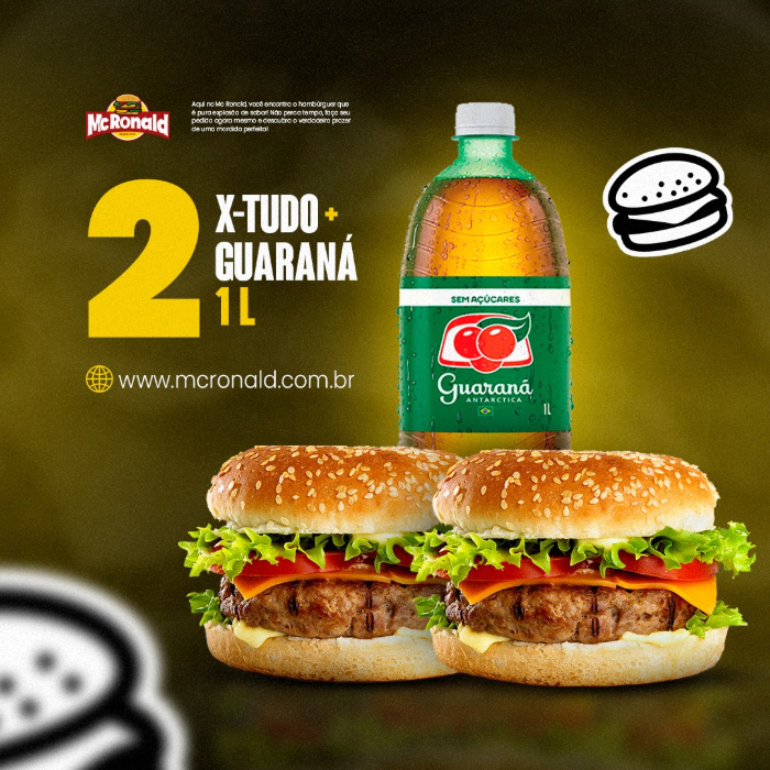 2 X-TUDO + GUARANA DE 1L