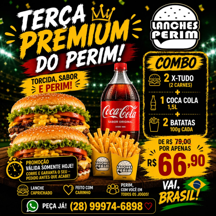 2 X TUDO 2 CARNES + COCA 1,5L + 2 BATATAS 100GR