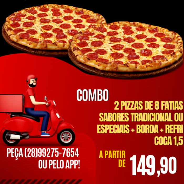 COMBO 2 PIZZA 8 FATIAS+BORDA+REFRI 1,5