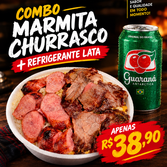 COMBO MARMITA P DE CHURRASCO + REFRI LATA