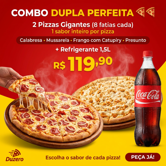COMBO DUPLA PERFEITA  ( 2 PIZZA 8 FATIAS  + REFRI. 1,5 L )