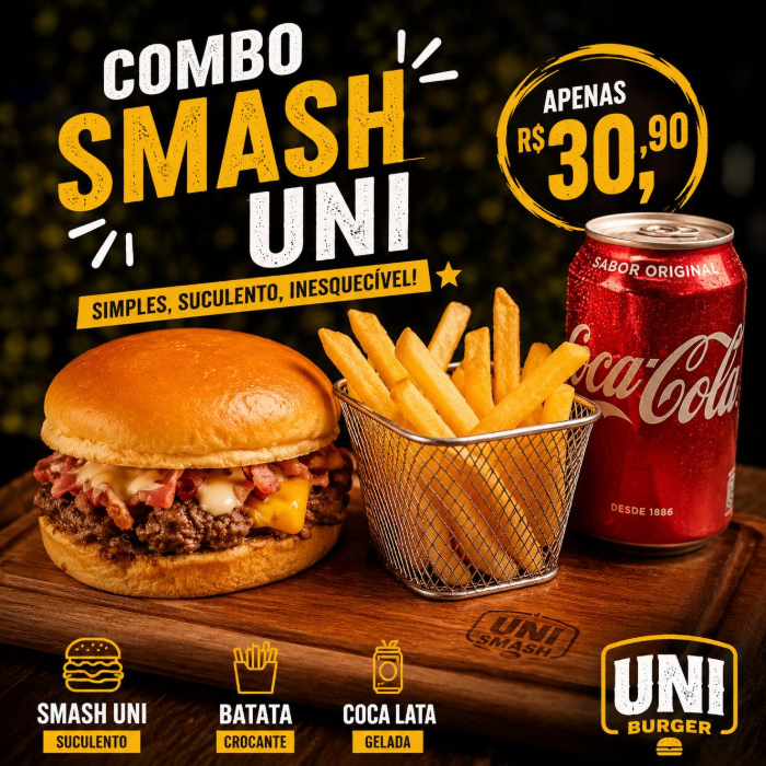 COMBO SMASH UNI + BATATA+ COCA LATA