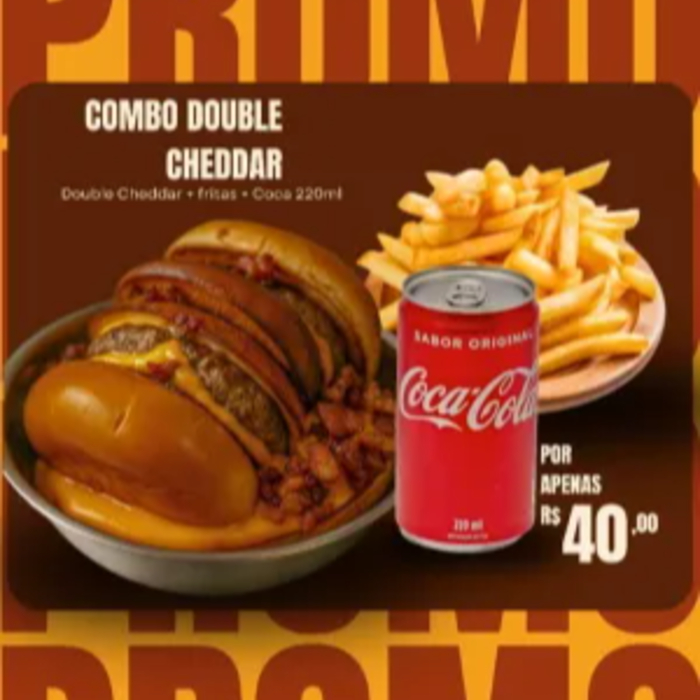 DOUBLE CHEDDAR + COCA COLA (220ML) | ACOMPANHA 100G DE BATATA FRITA