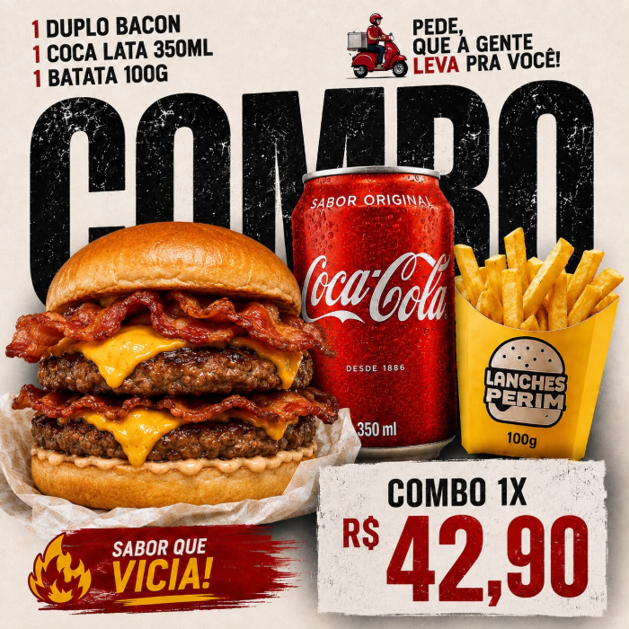 DUPLO BACON + BATATA + COCA LATA