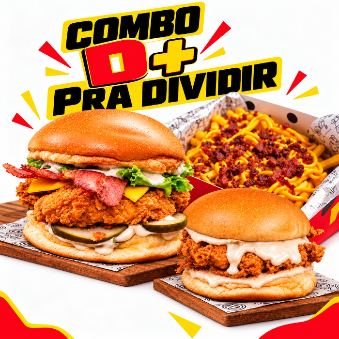 COMBO D+ PRA DIVIDIR ( 1 SALADA BACON - 1 D+ MAYO - BATATA FRITA GRANDE COM CHEDDAR BACON