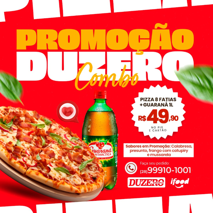 PROMOÇÃO DUZERO - PIZZA  8 FATIAS + GUARANA 1 L