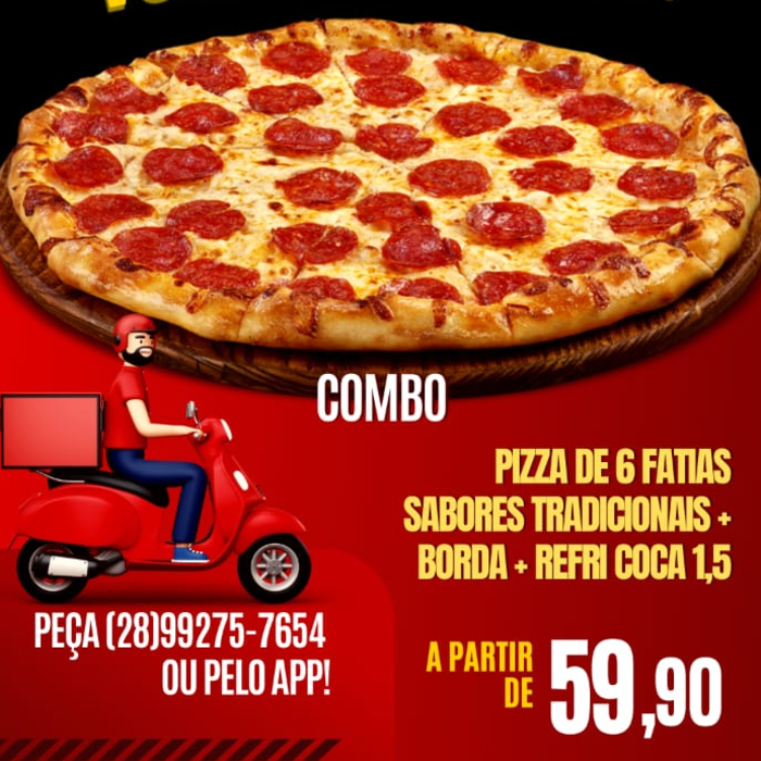 PIZZA DE 6 FATIAS COM BORDA+FRANGUINHO + BATATA REFRI 1,5