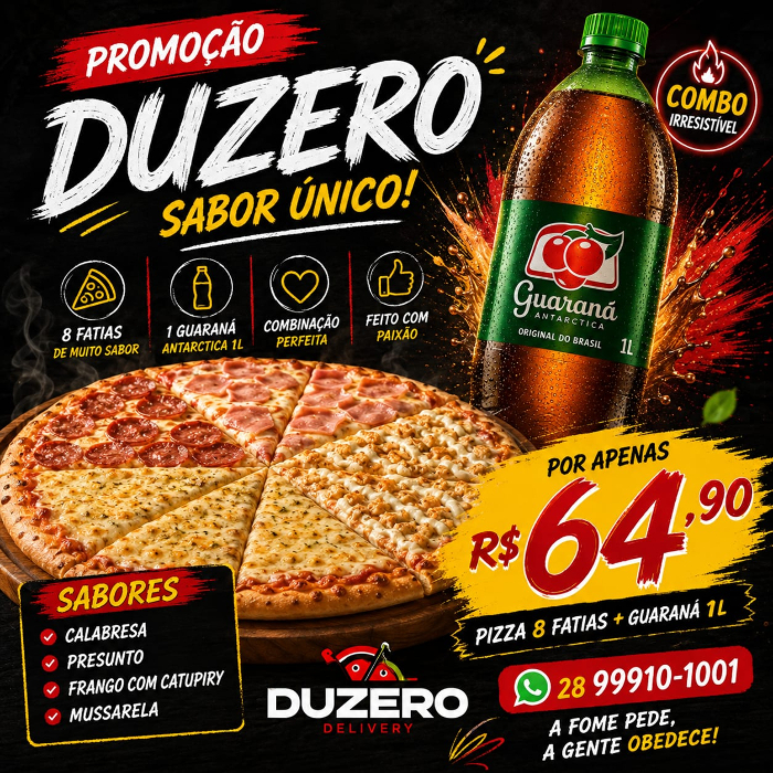 PROMOÇÃO DUZERO — PIZZA 8 FATIAS + GUARANÁ 1 L