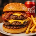 COMBO ARTESANAL BACON BURGER DUPLO +  BATATA FRITA 100G + COCA COLA LATA