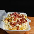MEIA PORÇÃO BATATA FRITA COM BACON, E MUSSARELA OU CHEDDAR (M)